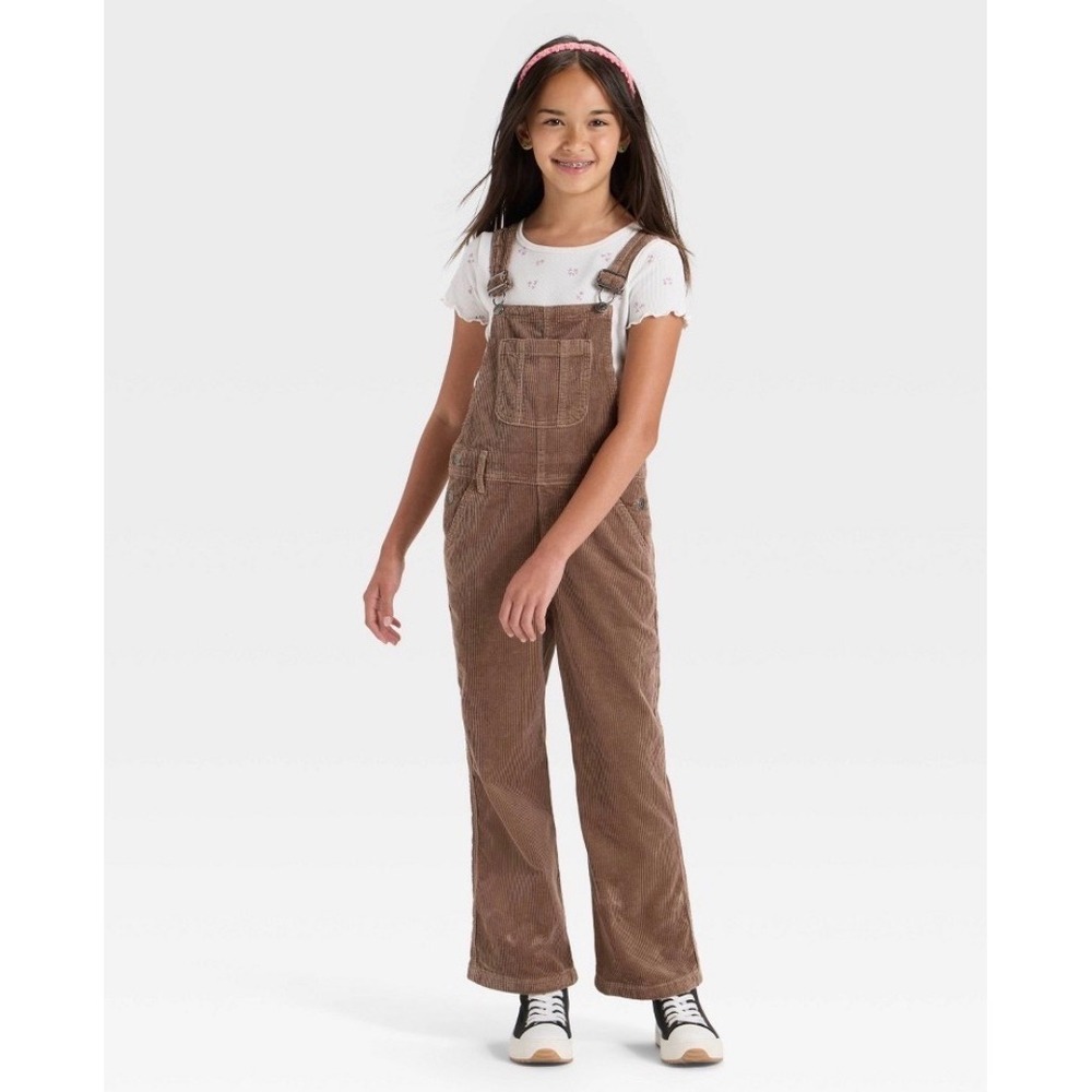 Cat & Jack Girls Light Brown Corduroy Overalls Size L 10/12 NEW